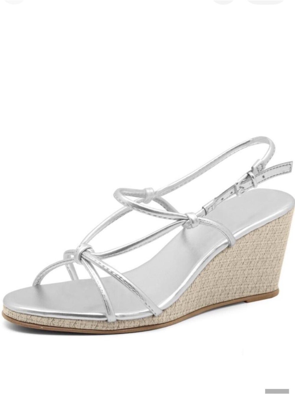 Silver Strappy Low Platform Wedge